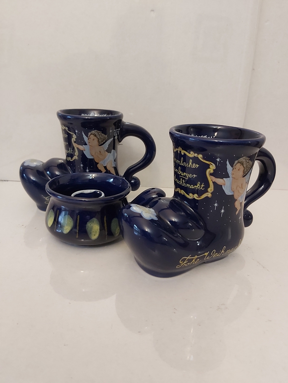 Hand-Painted Dark Blue Ceramic Angel Mug Set